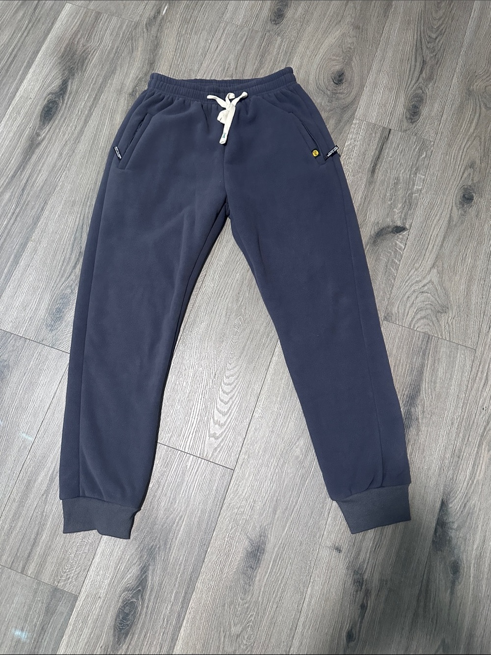 Grey Navy Jogger Sweatpants with White Drawcord